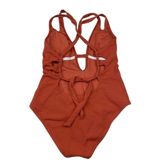 Becca Skylar One Piece Swimsuit Burnt Orange Large Cutout - Picture 2 of 6
